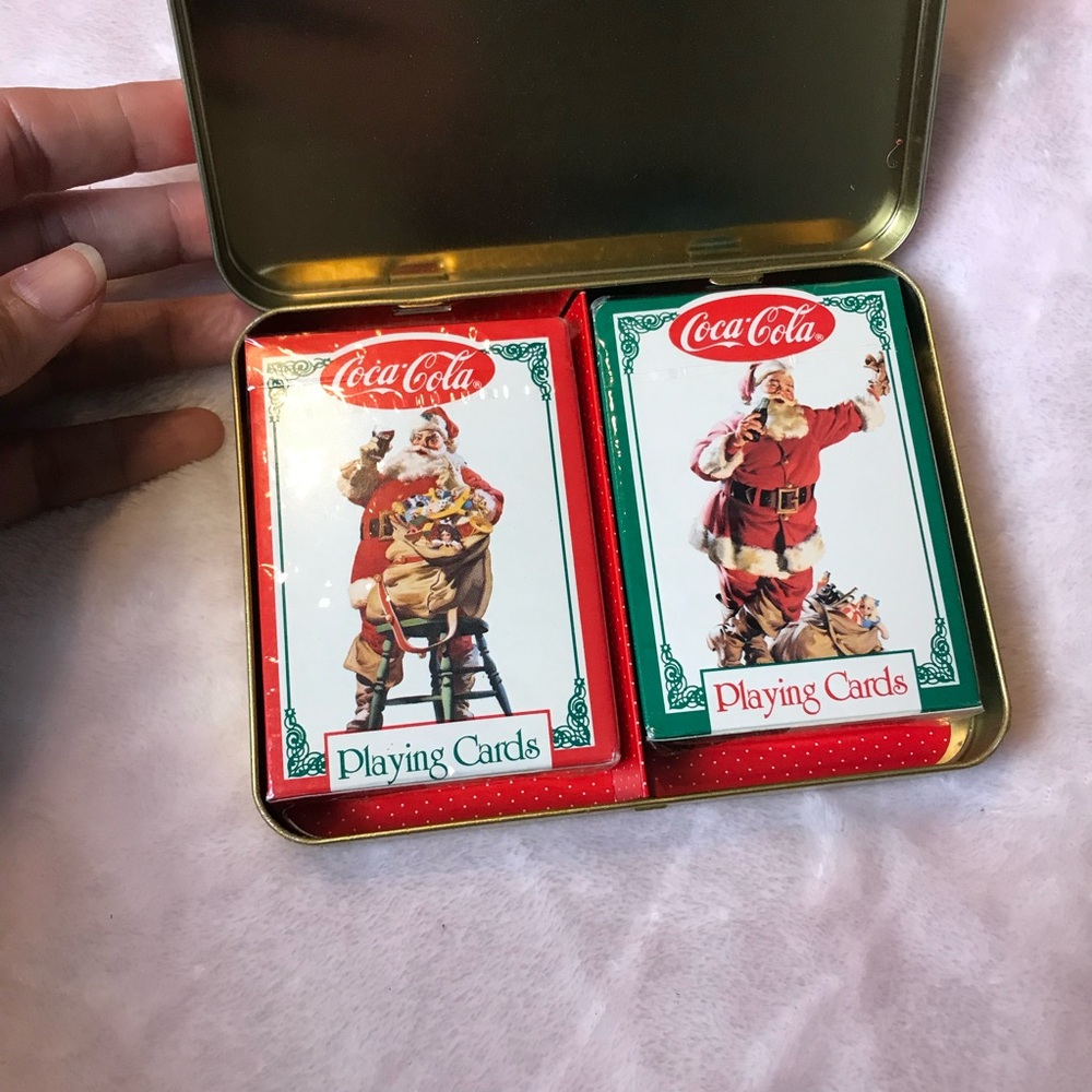 1994 Coca Cola Nostalgia Playing Cards Vintage Tin England Retro Santa Christmas